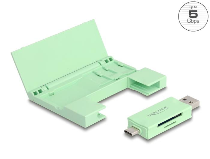 Delock Card Reader USB 5 Gbps USB Type-C™ / Typ-A voor SD en Micro SD kaarten