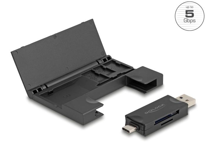 Delock Card Reader USB 5 Gbps USB Type-C™ / Typ-A voor SD en Micro SD kaarten