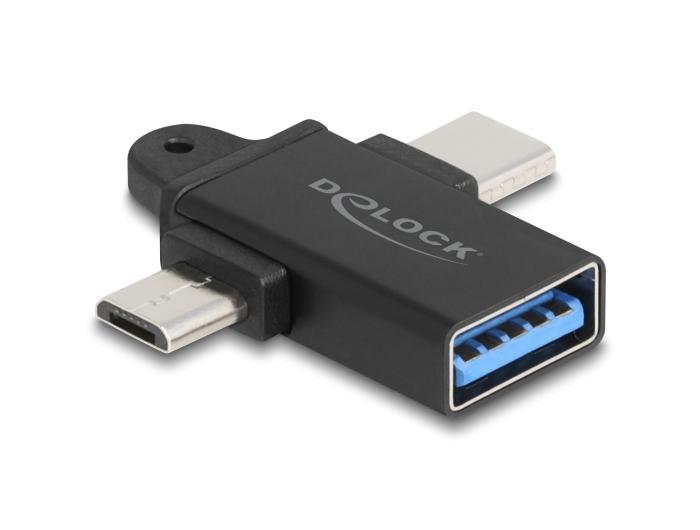 Delock Adapter USB 10 Gbps 2 in 1 USB-A-aansluiting naar USB Type-C™-stekker +