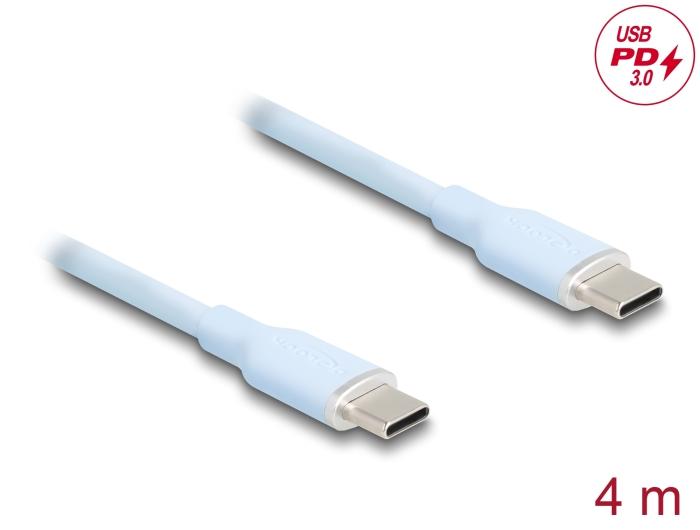Delock USB 2.0 Kabel USB Type-C™ Stekker naar Stekker PD 3.0 60 W 4 m blauw