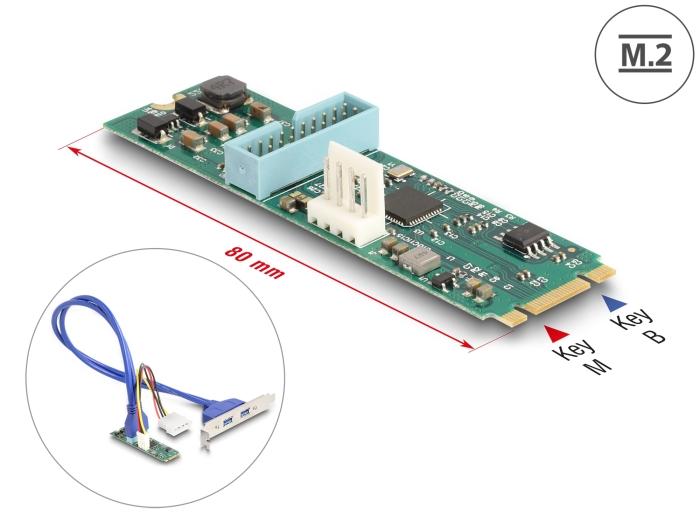 Delock Converter M.2 Key B+M Stekker naar 2 x USB 5 Gbps Type-A Aansluiting met 50 cm