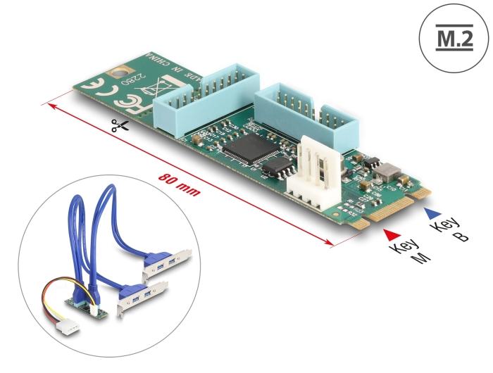 Delock Converter M.2 Key B+M Stekker naar 4 x USB 5 Gbps Type-A Aansluiting met 50