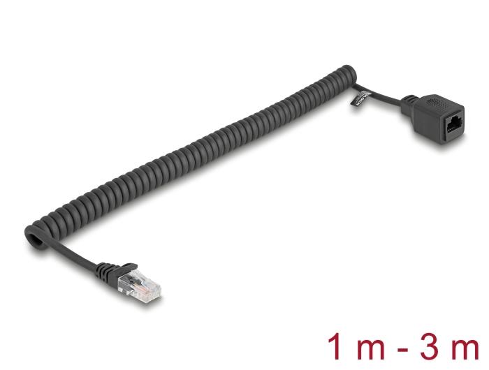 Delock RJ45 Spiralkabel Stekker naar Aansluiting Cat.5e UTP 1 m tot 3 m zwart