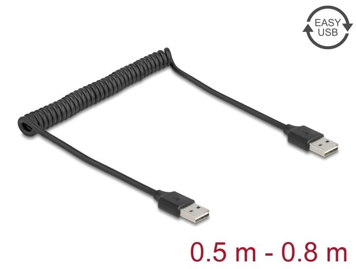 Delock Spiralkabel EASY-USB 2.0 Type-A Stekker naar EASY-USB Type-A Stekker 0,