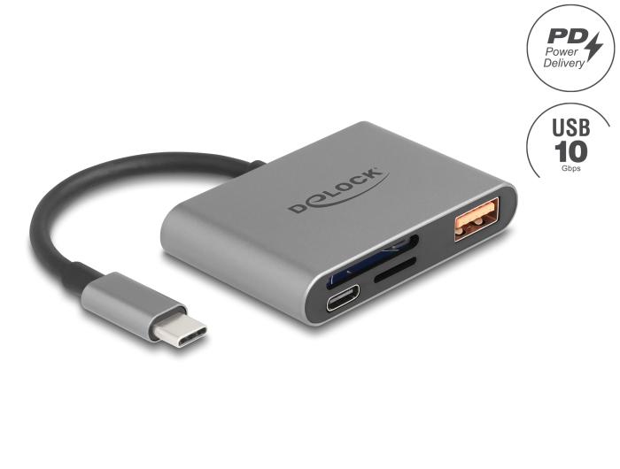 Delock USB-C™ kaartlezer voor SD en Micro SD geheugenkaarten + USB 10 G