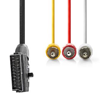 SCART-Kabel SCART Male 3x RCA Male Vernikkeld Schakelbaar 480p - Nedis