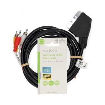 SCART-Kabel SCART Male 3x RCA Male Vernikkeld Schakelbaar 480p - Nedis