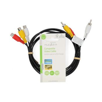 Composiet Videokabel 3x RCA Male 3x RCA Female Vernikkeld 480p - Nedis