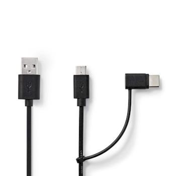 2-in-1-Kabel USB 2.0 USB-A Male USB Micro-B Male / USB-C™ Male - Nedis