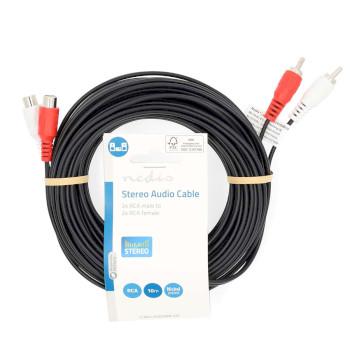 Stereo-Audiokabel 2x RCA Male 2x RCA Female Vernikkeld 10.0 m - Nedis