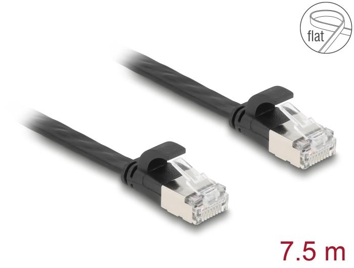 Delock RJ45 platte patchkabel Stekker naar Stekker Cat.6A 7,5 m zwart