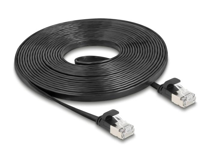 Delock RJ45 platte patchkabel Stekker naar Stekker Cat.6A 5 m zwart