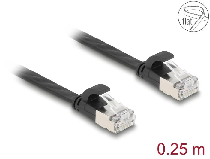 Delock RJ45 platte patchkabel Stekker naar Stekker Cat.6A 0,25 m zwart