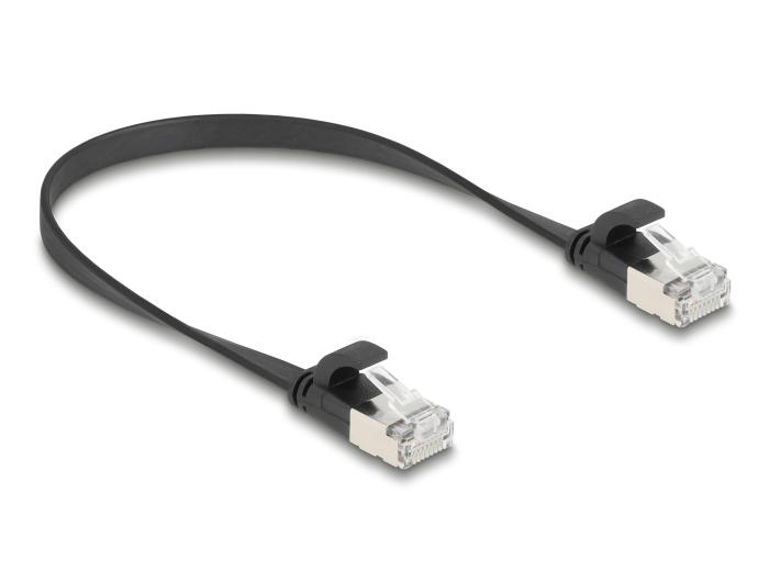 Delock RJ45 platte patchkabel Stekker naar Stekker Cat.6A 0,25 m zwart