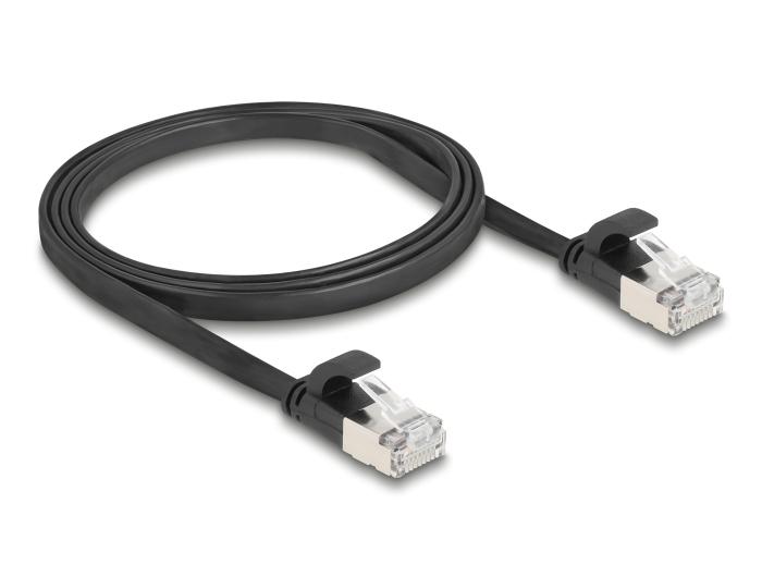 Delock RJ45 platte patchkabel Stekker naar Stekker Cat.6A 1 m zwart