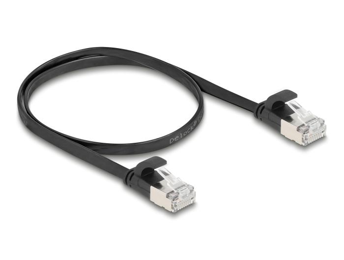Delock RJ45 Flachband Patchkabel Stekker naar Stekker Cat.6A 0,5 m zwart