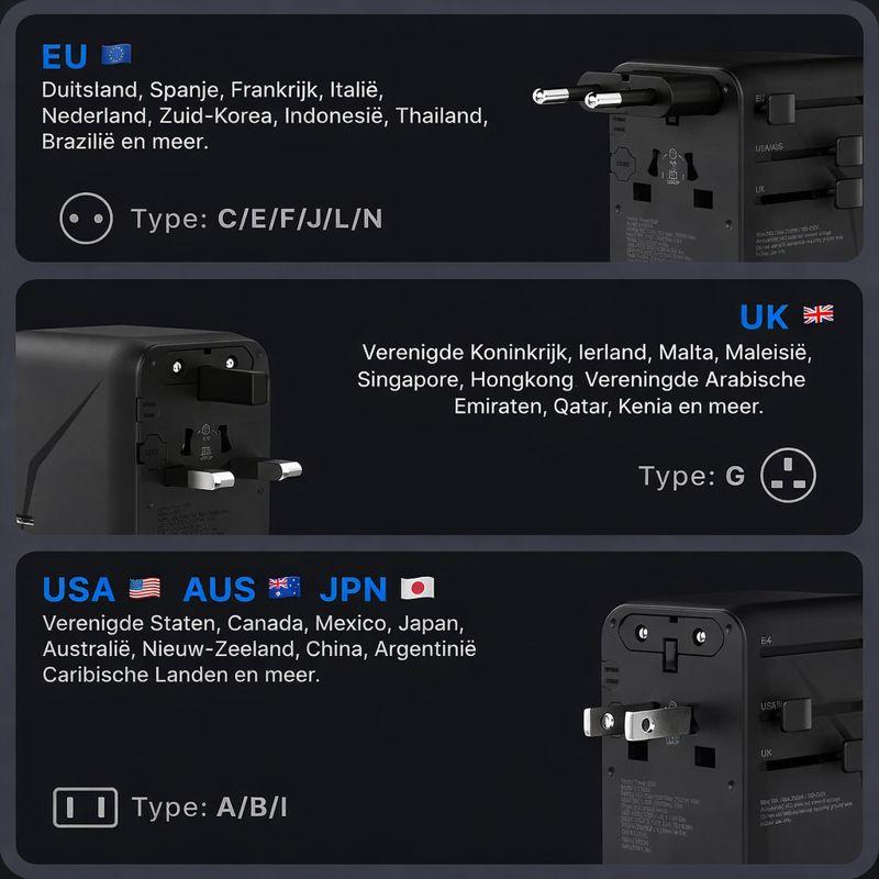 Universele Wereldstekker – 5× USB