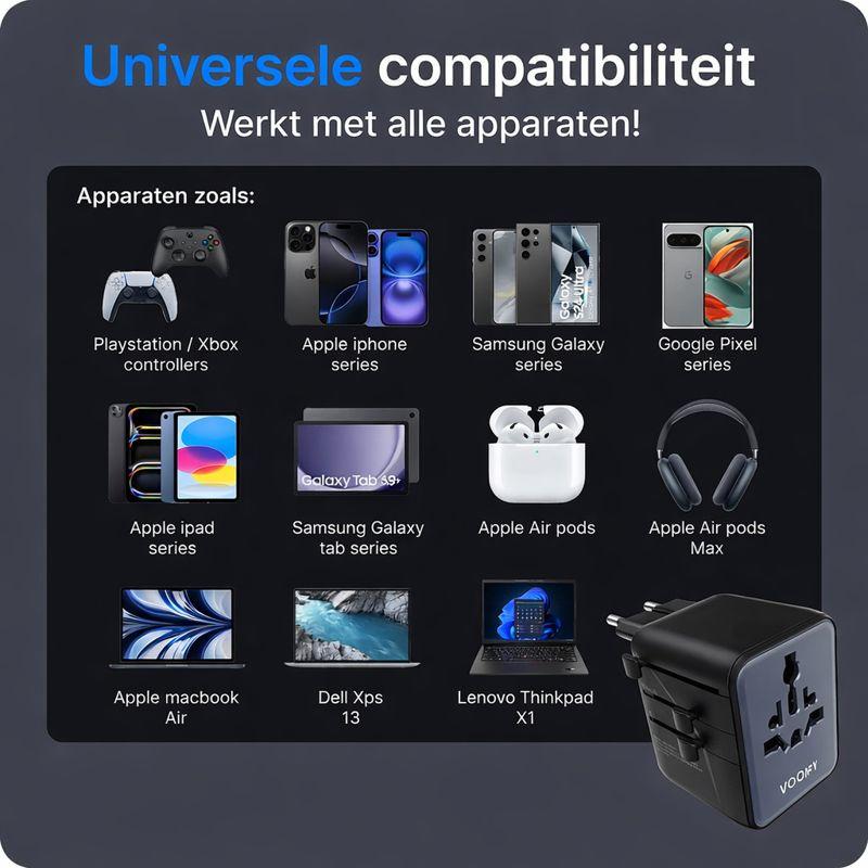 Universele Wereldstekker – 5× USB