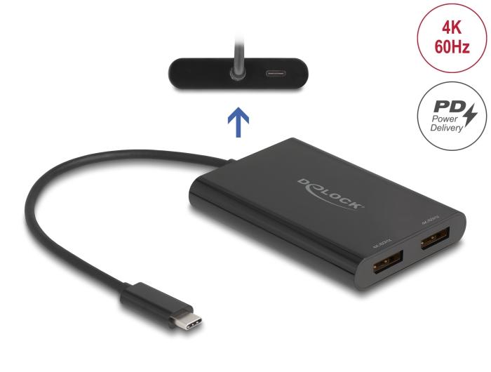 Delock Adapter USB Type-C™ naar 2 x DisplayPort 4K 60 Hz met DisplayLink®