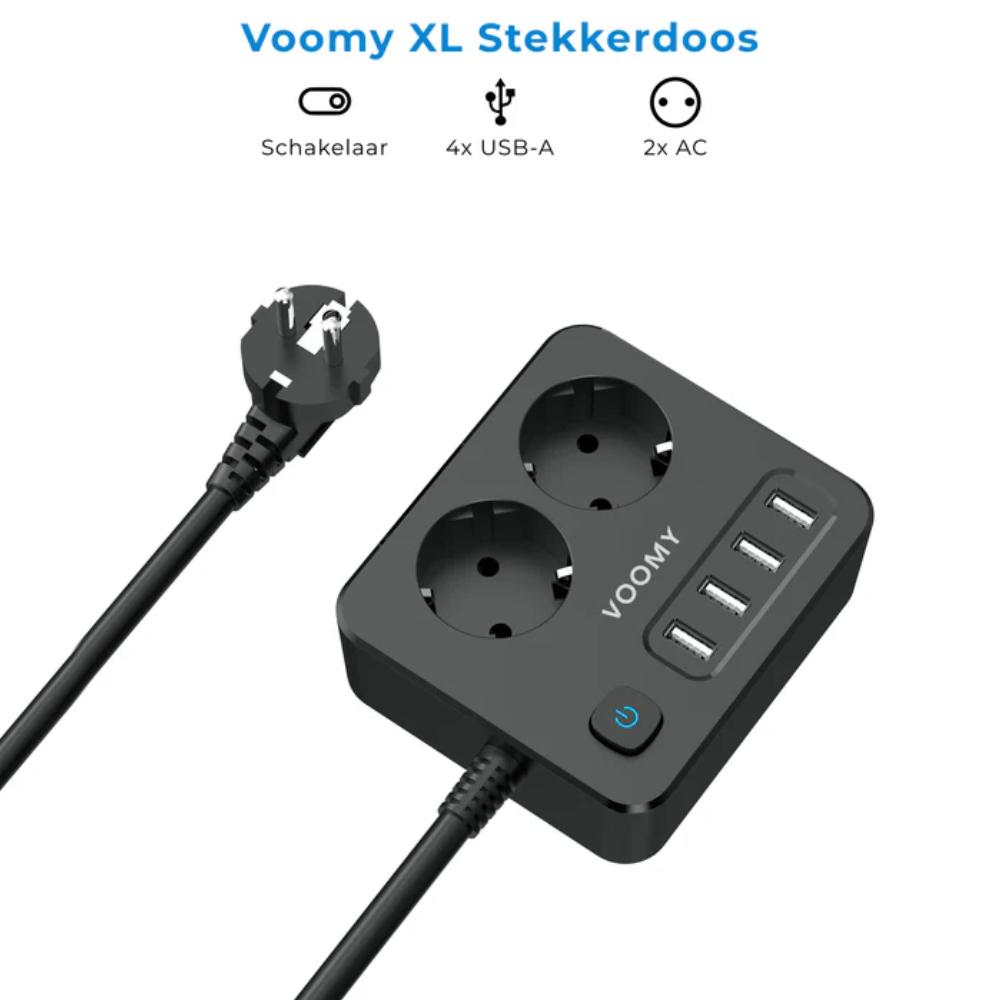 Stekkerdoos 2-voudig met 4× USB-A aansluiting en netsnoer