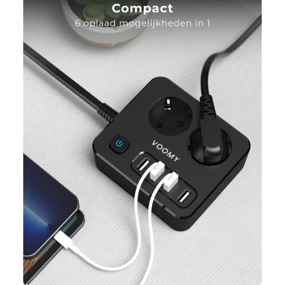 Stekkerdoos 2-voudig met 4× USB-A aansluiting en netsnoer