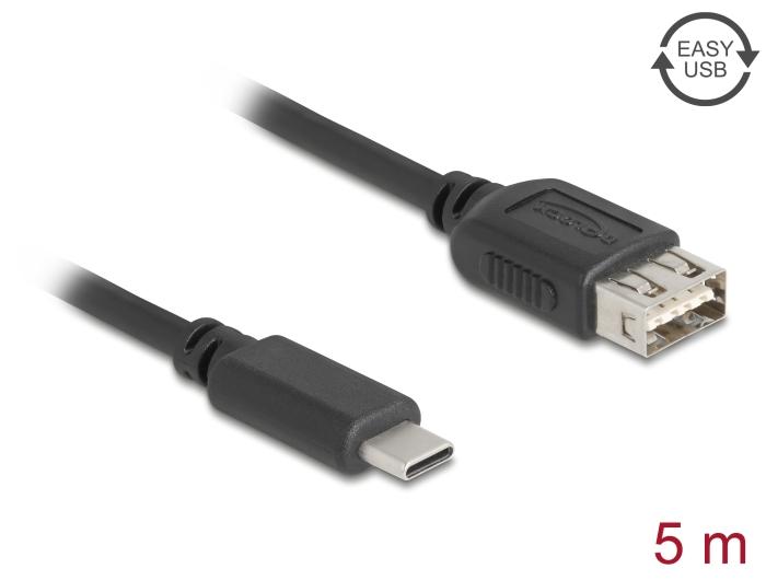 Delock USB 2.0 Kabel USB Type-C™ Stekker naar EASY USB Type-A Aansluiting 5 m