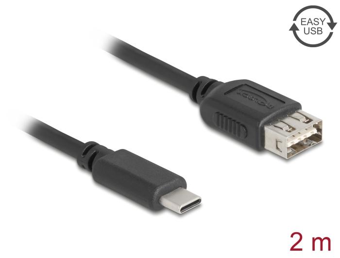 Delock USB 2.0 Kabel USB Type-C™ Stekker naar EASY USB Type-A Aansluiting 2 m