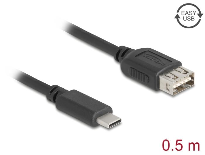 Delock USB 2.0 Kabel USB Type-C™ Stekker naar EASY USB Type-A Aansluiting 0,5 m