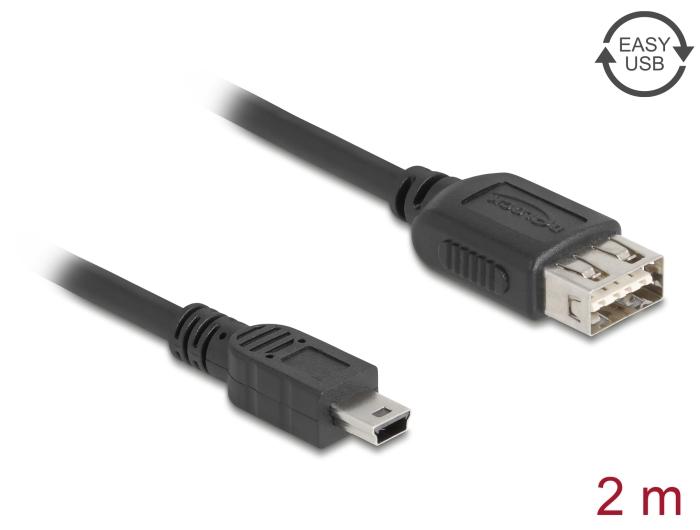 Delock USB 2.0 Kabel USB Mini-B Stekker naar EASY USB Type-A Aansluiting 2 m