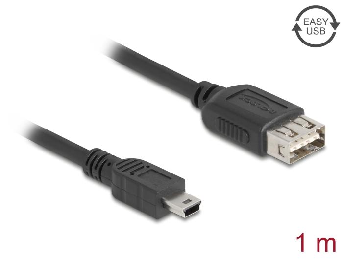 Delock USB 2.0 Kabel USB Mini-B Stekker naar EASY USB Type-A Aansluiting 1 m