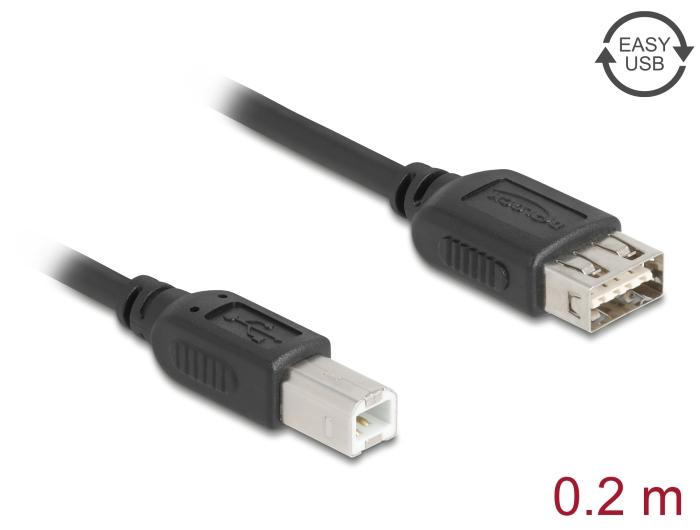 Delock USB 2.0 Kabel USB type-B stekker naar EASY USB type-A connector 0,2 m