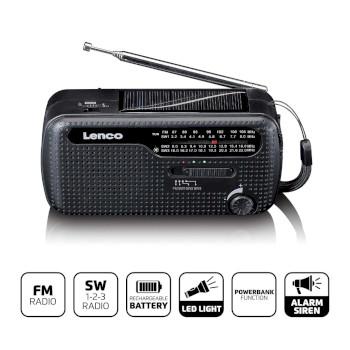 Draagbare opwindbare noodradio zaklamp en powerbank in één Zwart - Lenco