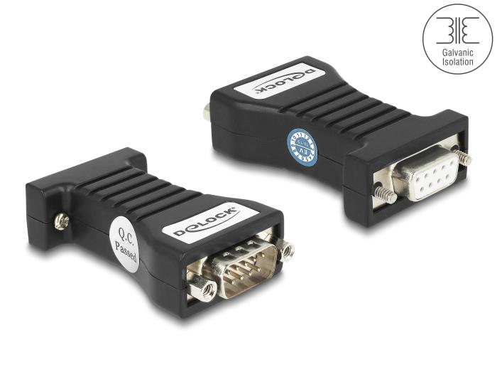 Delock Isolator RS-232 D-Sub 9 female naar RS-232 D-Sub 9 male RXD, TXD,