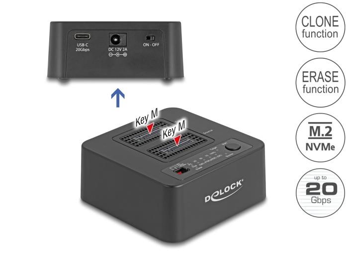 Delock USB 20 Gbps M.2 dockingstation voor 2 x M.2 NVMe PCIe SSD met kloon-
