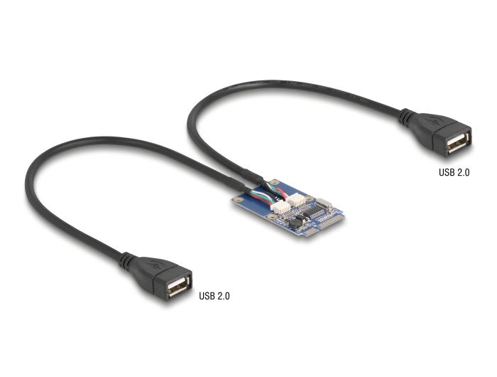 Delock Mini PCIe Adapter full size naar 2 x USB 2.0 Type-A poort 30 cm