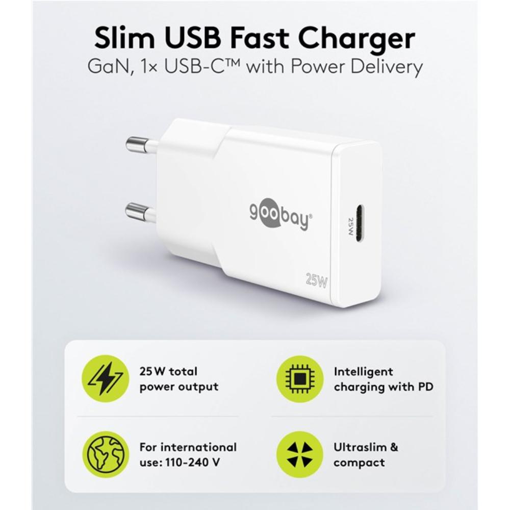 USB-C GaN Oplader 25W - Compacte USB PD Snellader