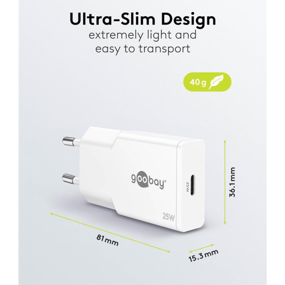 USB-C GaN Oplader 25W - Compacte USB PD Snellader