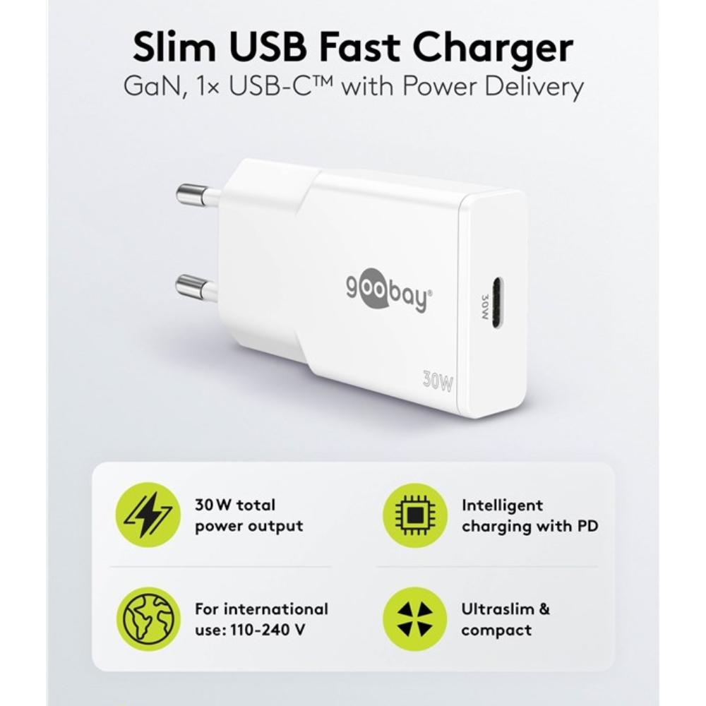 Compacte USB-C Snellader 30W - GaN Power Delivery