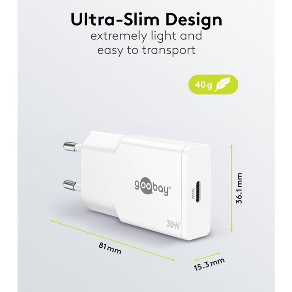 Compacte USB-C Snellader 30W - GaN Power Delivery
