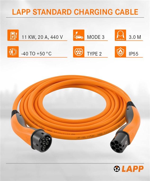 Laadkabel Type 2, tot 11 kW, 3 m, oranje - LAPP MOBILITY