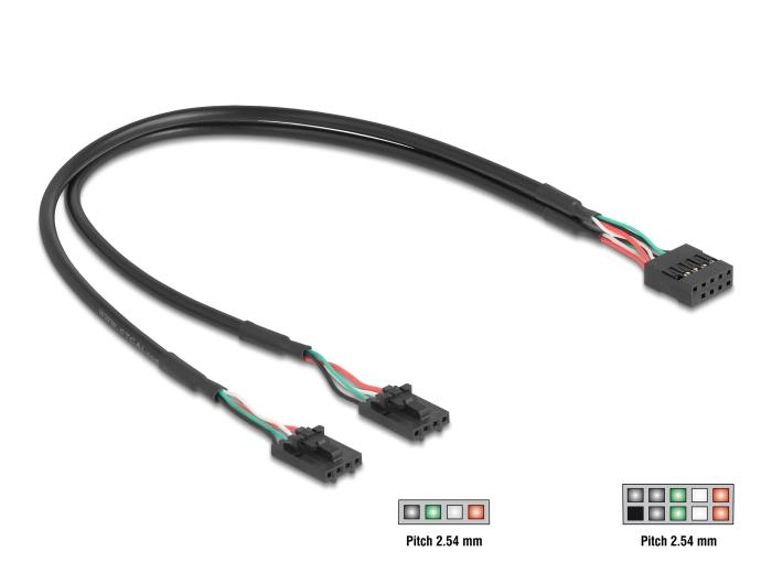 Delock Kabel USB 2.0 Stiftleiste 2,54 mm 10-pins naar 2 x USB 2.0 Stiftleiste