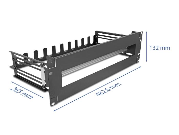 Delock 19″ beveiligings-schakelstrook met afdekking, kabelontlastingsrail