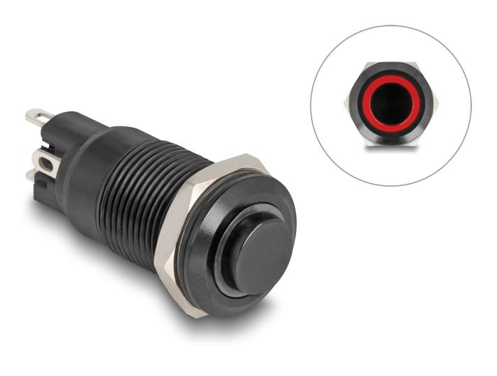 Delock Drukknop voor inbouw zwart 12 mm 12 V 4 x soldeerpunten LED r