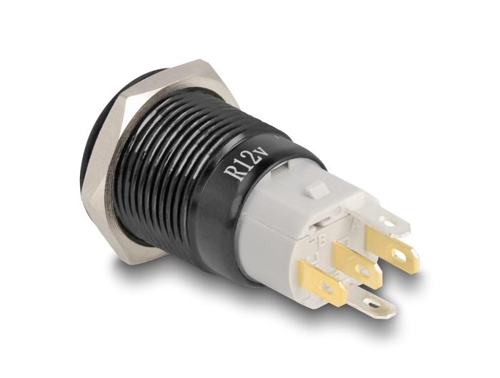 Delock Drukknop voor inbouw zwart 16 mm 12 V 5 x soldeer aansluiting LED r