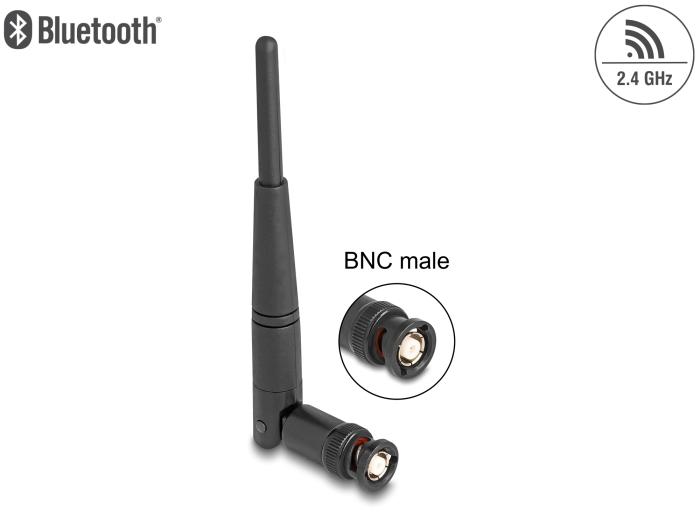 Delock WiFi 2,4 GHz Antenne BNC Stekker 2 dBi 14,5 cm omnidirectioneel met