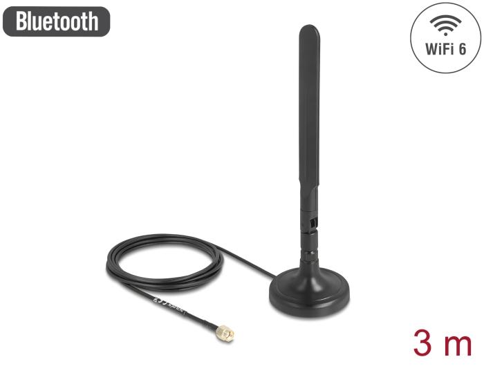 Delock WiFi 6 Antenne RP-SMA Stekker 3 dBi omnidirectioneel met aansluitkabel