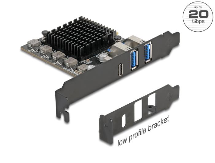 Delock PCI Express x4 kaart met 1 x USB Type-C™ 20 Gbps + 2 x Type-A 10 Gbps