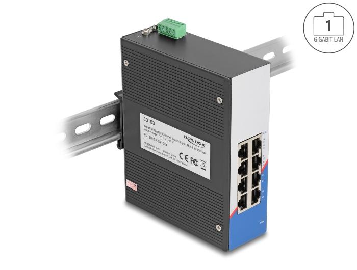 Delock Industrie Gigabit Ethernet Switch 8-poorts RJ45 voor DIN-rail