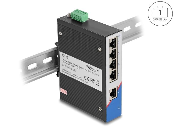 Delock Industrie Gigabit Ethernet Switch 5-poorts RJ45 voor DIN-railmontage