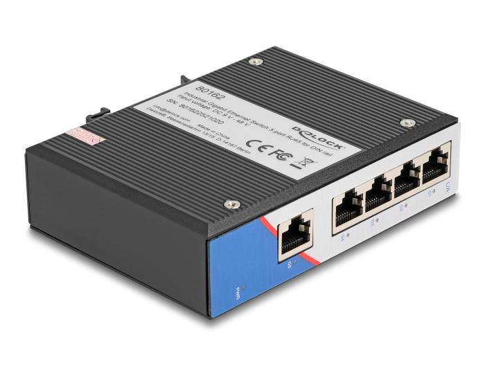 Delock Industrie Gigabit Ethernet Switch 5-poorts RJ45 voor DIN-railmontage